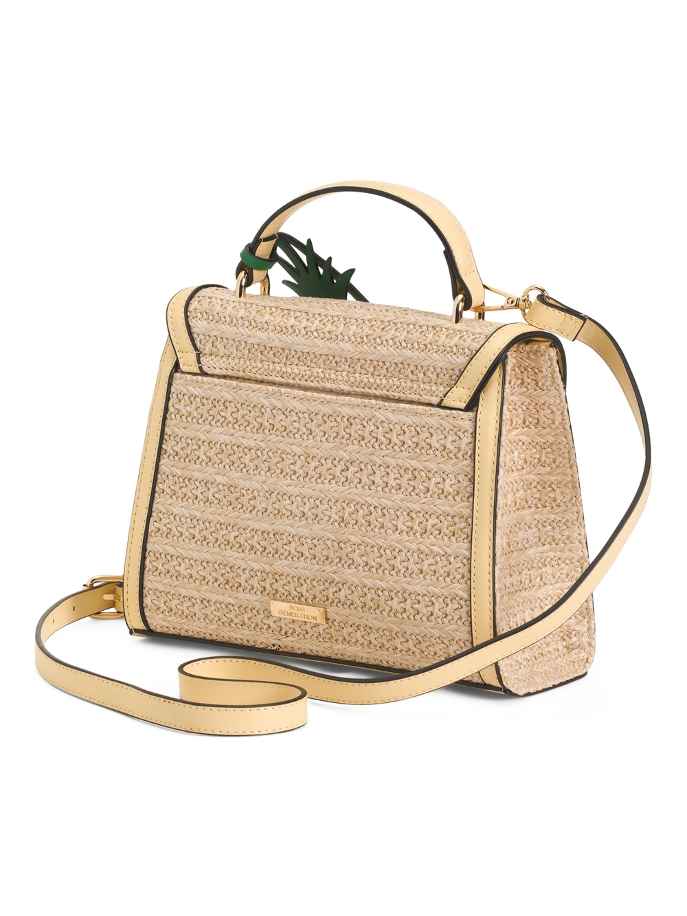BCBGeneration Straw Satchel with Yellow Pineapple Embroidery - Picture 2 of 3